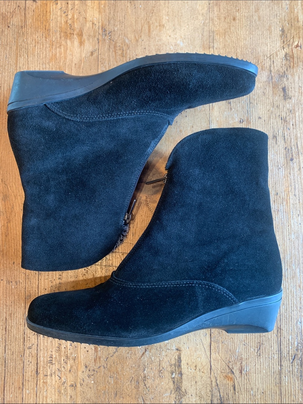La CANADIENNE Black Suede Wedge Ankle Boots